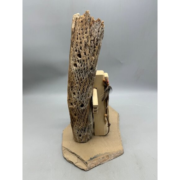 Wood Native American Style Thunderbird Sculpture Feathers Bead southwestern READ - Picture 6 of 7